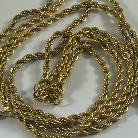Gold Tone Twisted Chain Necklace Double Strand 24" Unhook for Single Strand 54" - Picture 6 of 7